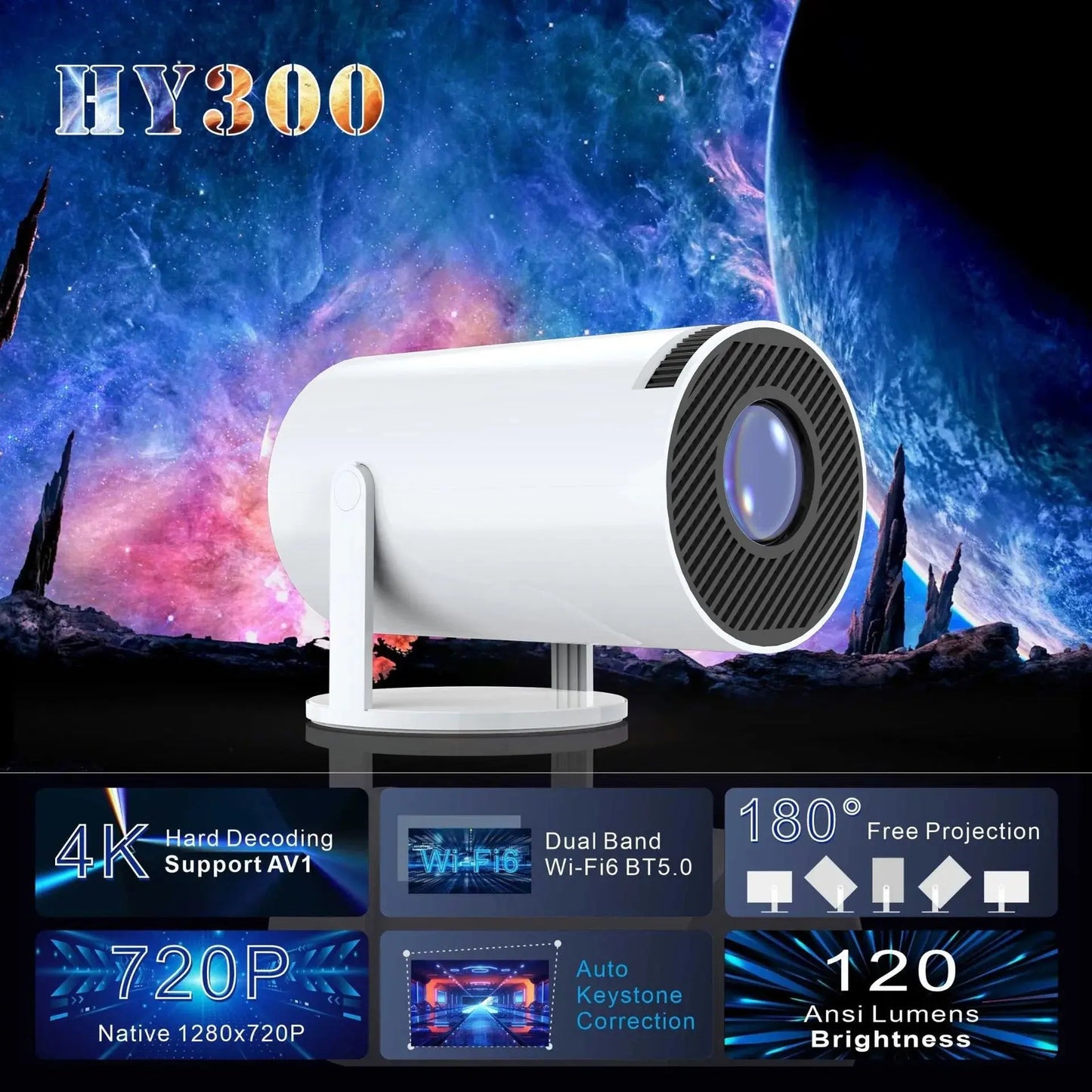 4k Mini Projector with Android TV, 130 inch - NocturiaShop