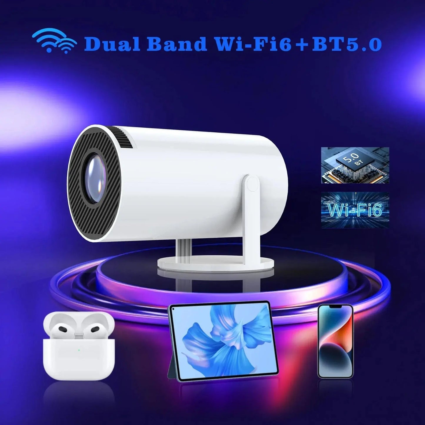 4k Mini Projector with Android TV, 130 inch - NocturiaShop