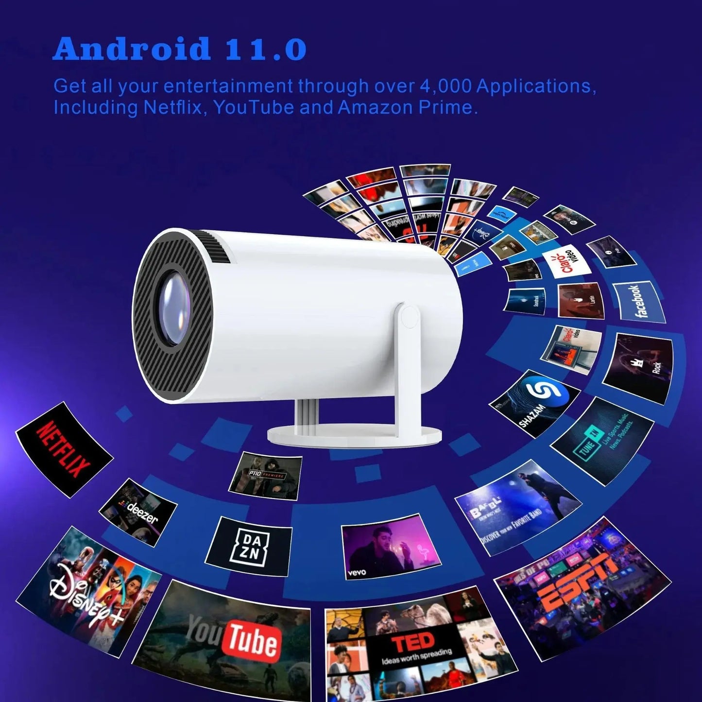 4k Mini Projector with Android TV, 130 inch - NocturiaShop