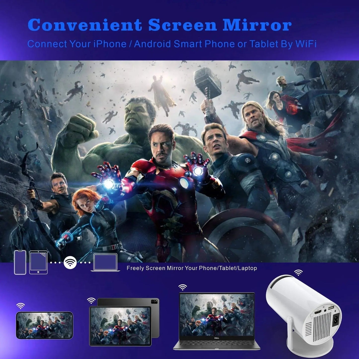 4k Mini Projector with Android TV, 130 inch - NocturiaShop