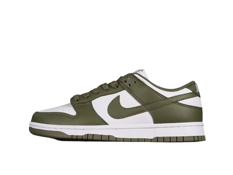 Dunk Style Retro Sneakers - White & Medium Olive - NocturiaShop