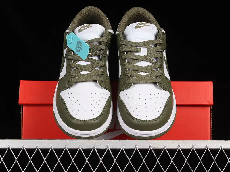 Dunk Style Retro Sneakers - White & Medium Olive - NocturiaShop