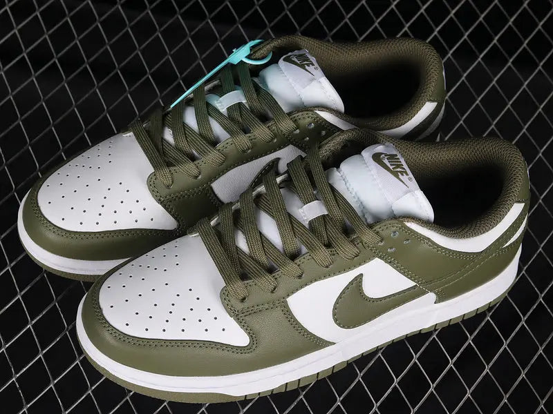 Dunk Style Retro Sneakers - White & Medium Olive - NocturiaShop