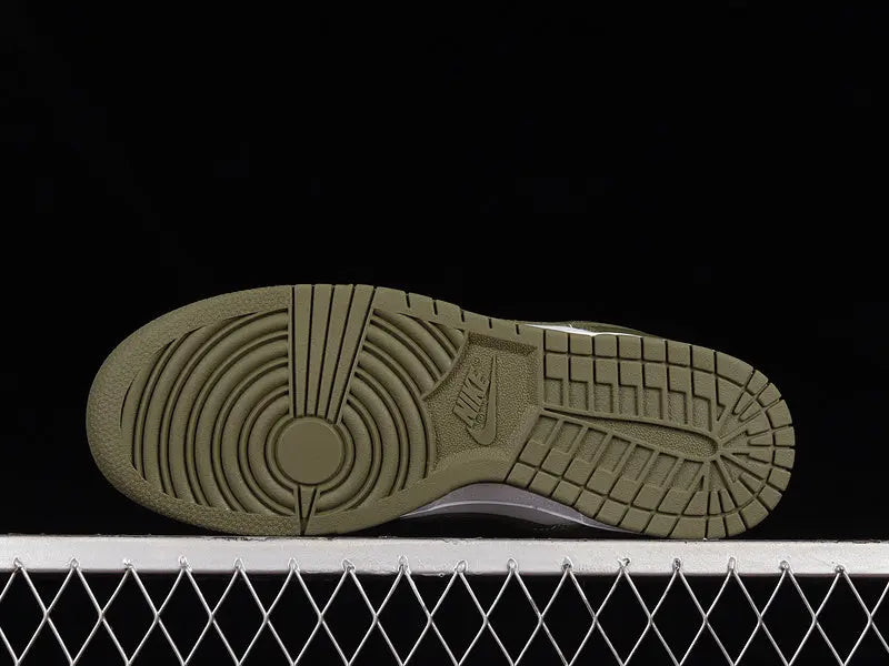 Dunk Style Retro Sneakers - White & Medium Olive - NocturiaShop