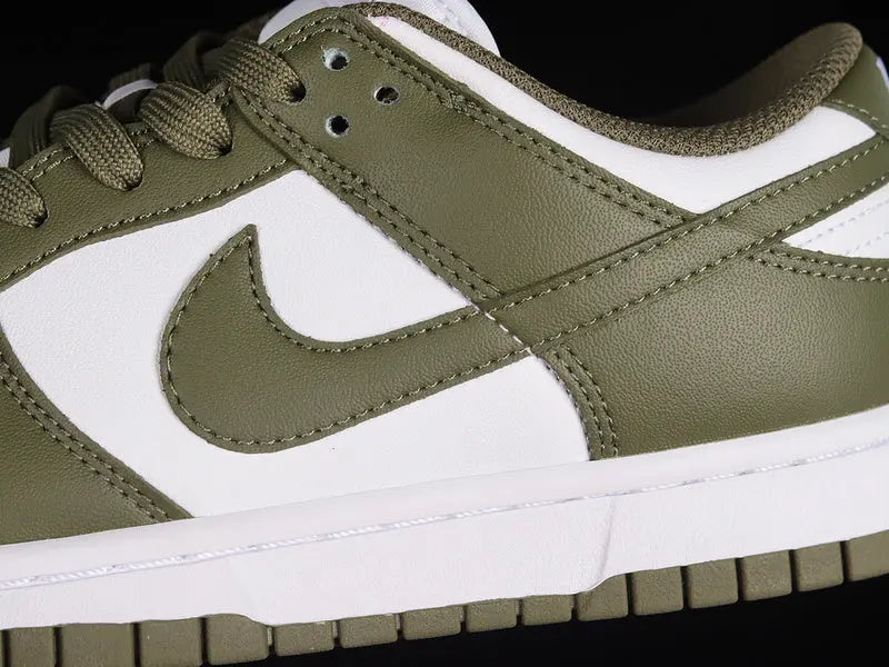 Dunk Style Retro Sneakers - White & Medium Olive - NocturiaShop