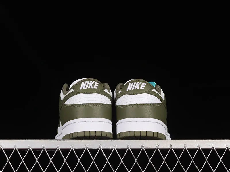 Dunk Style Retro Sneakers - White & Medium Olive - NocturiaShop