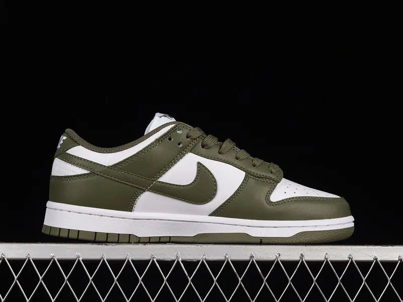 Dunk Style Retro Sneakers - White & Medium Olive - NocturiaShop