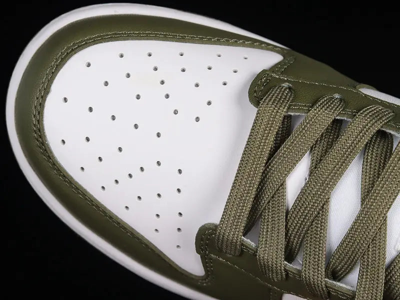 Dunk Style Retro Sneakers - White & Medium Olive - NocturiaShop