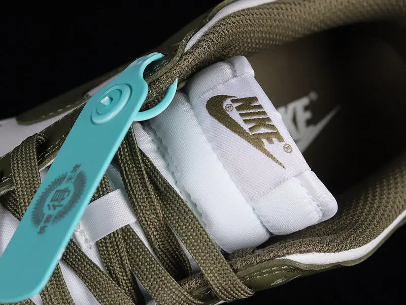 Dunk Style Retro Sneakers - White & Medium Olive - NocturiaShop