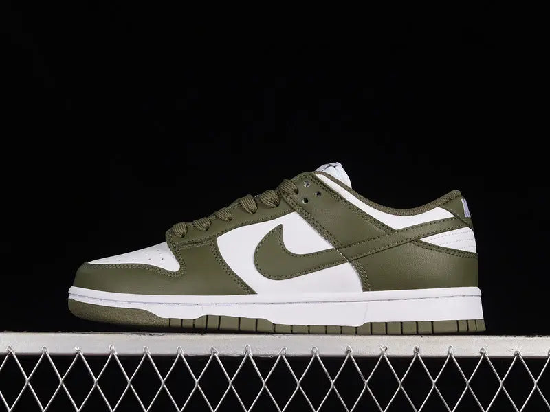 Dunk Style Retro Sneakers - White & Medium Olive - NocturiaShop