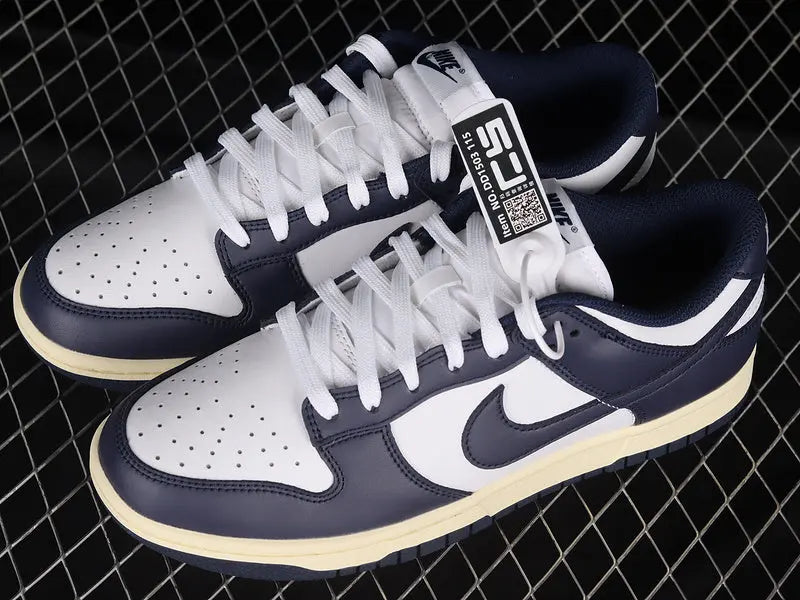 Dunk Style Retro Sneakers - White & Midnight - NocturiaShop