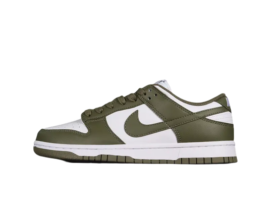 Dunk Style Retro Sneakers - White & Medium Olive - NocturiaShop