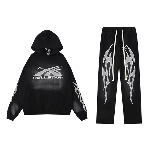 Hellstar Style Hoodie & Pants Set - Black NocturiaShop